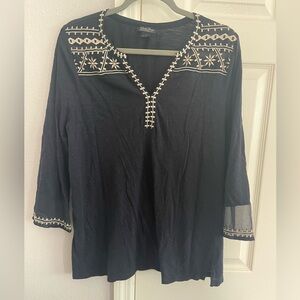 Vintage Lucky Brand navy & cream tunic style top size large